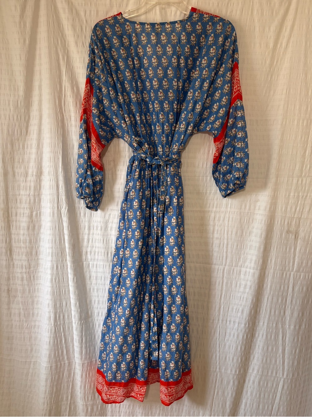 J. Crew 100% Cotton Boho Red & Blue Floral Tie-Waist Midi Dress Sz Small - Picture 8 of 10